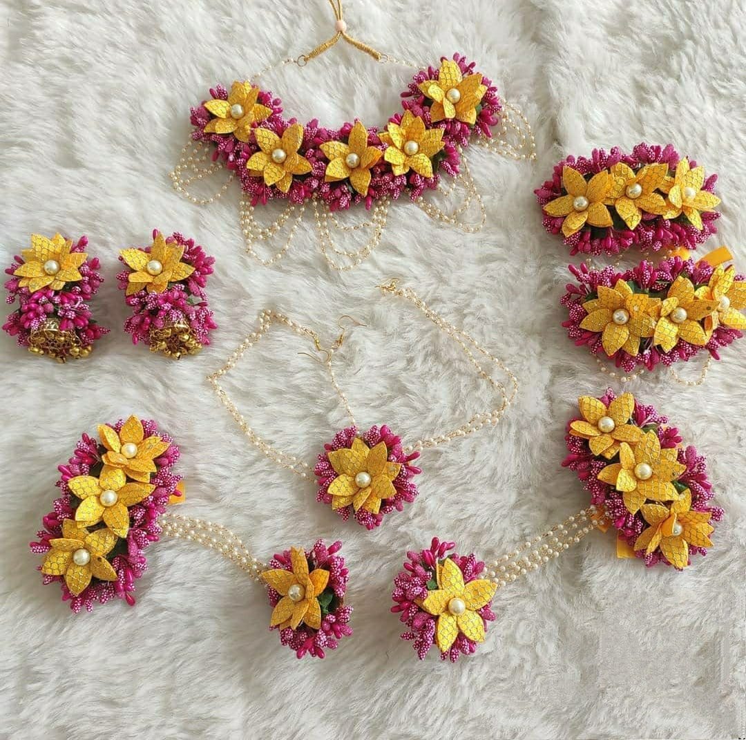 Yellow flower Jewellery set With Jhumki earrings set 