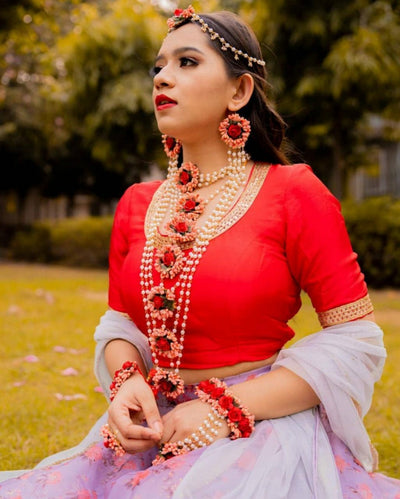 Diwali jewellery set/Red Flower set