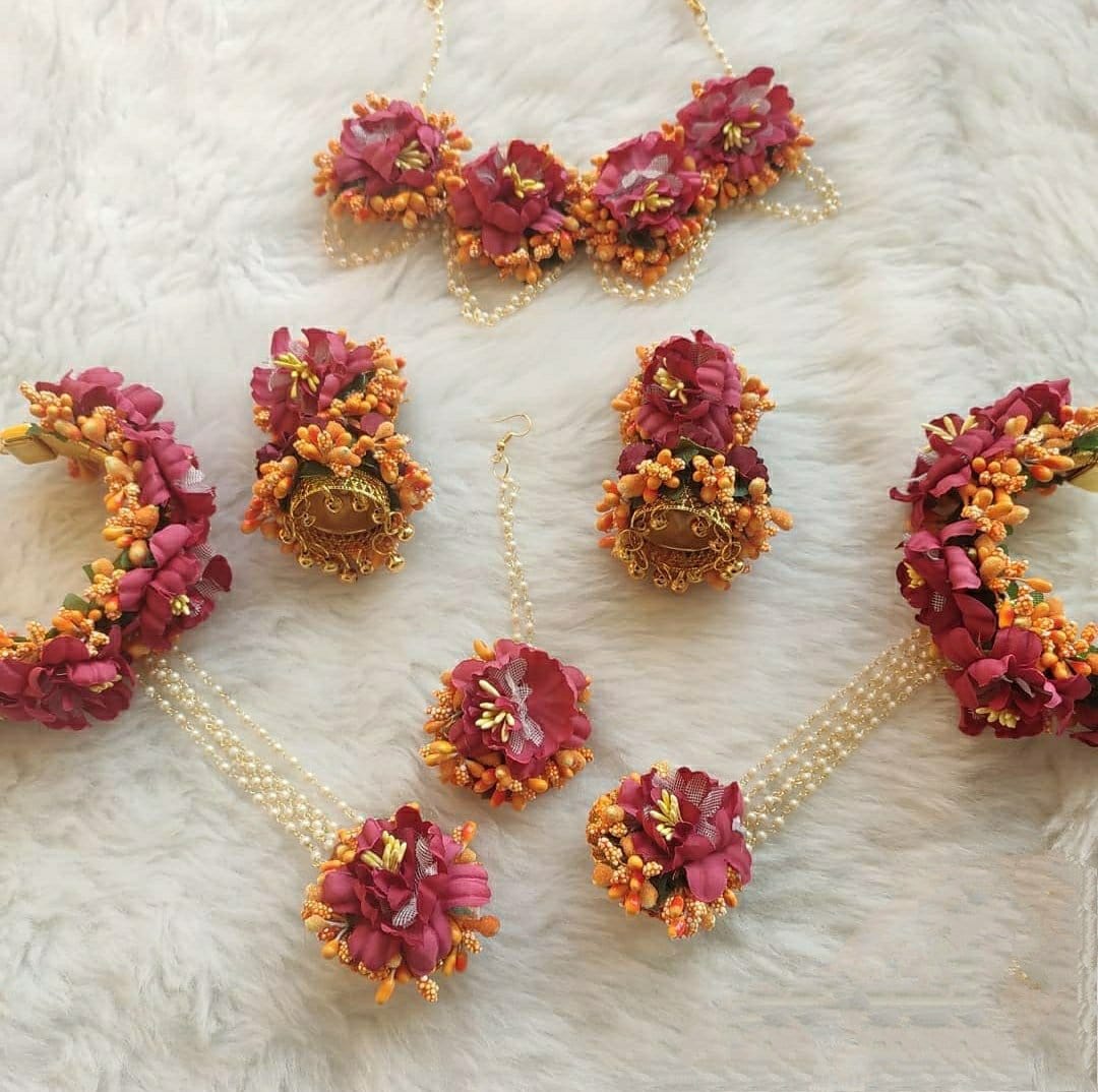Flower Jewellery set With Jhumki earrings set