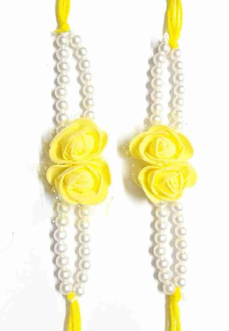 Lamansh Flower 🌺 Jewellery 1 Necklace, 2 Earrings ,1 Maangtika & 2 Bracelets set / Yellow-White LAMANSH® Handmade Flower Jewellery Set For Women & Girls / Haldi Set