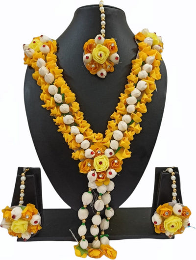 Yellow mogra flower jewellery for haldi
