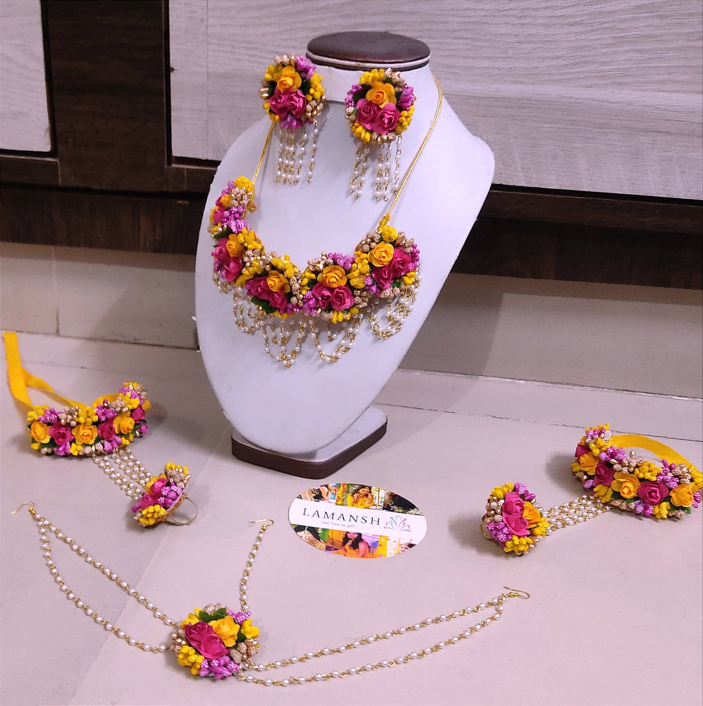 LAMANSH® Handmade Flower Jewellery Set For Women Girls Haldi