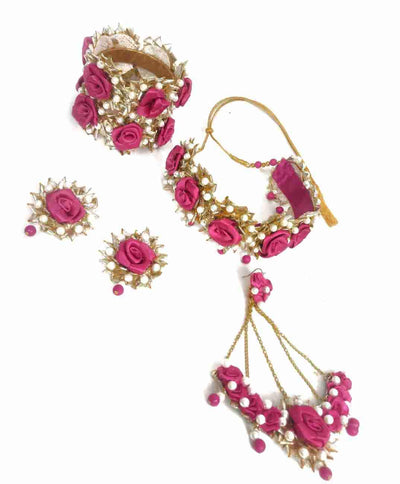 Lamansh Flower Jewellery 1 Necklace, 2 Earrings , 1 pacha & 2 Bangles set / Pink-Golden LAMANSH® Special Floral 🌺 Jewellery Set / Floral 🌺 set