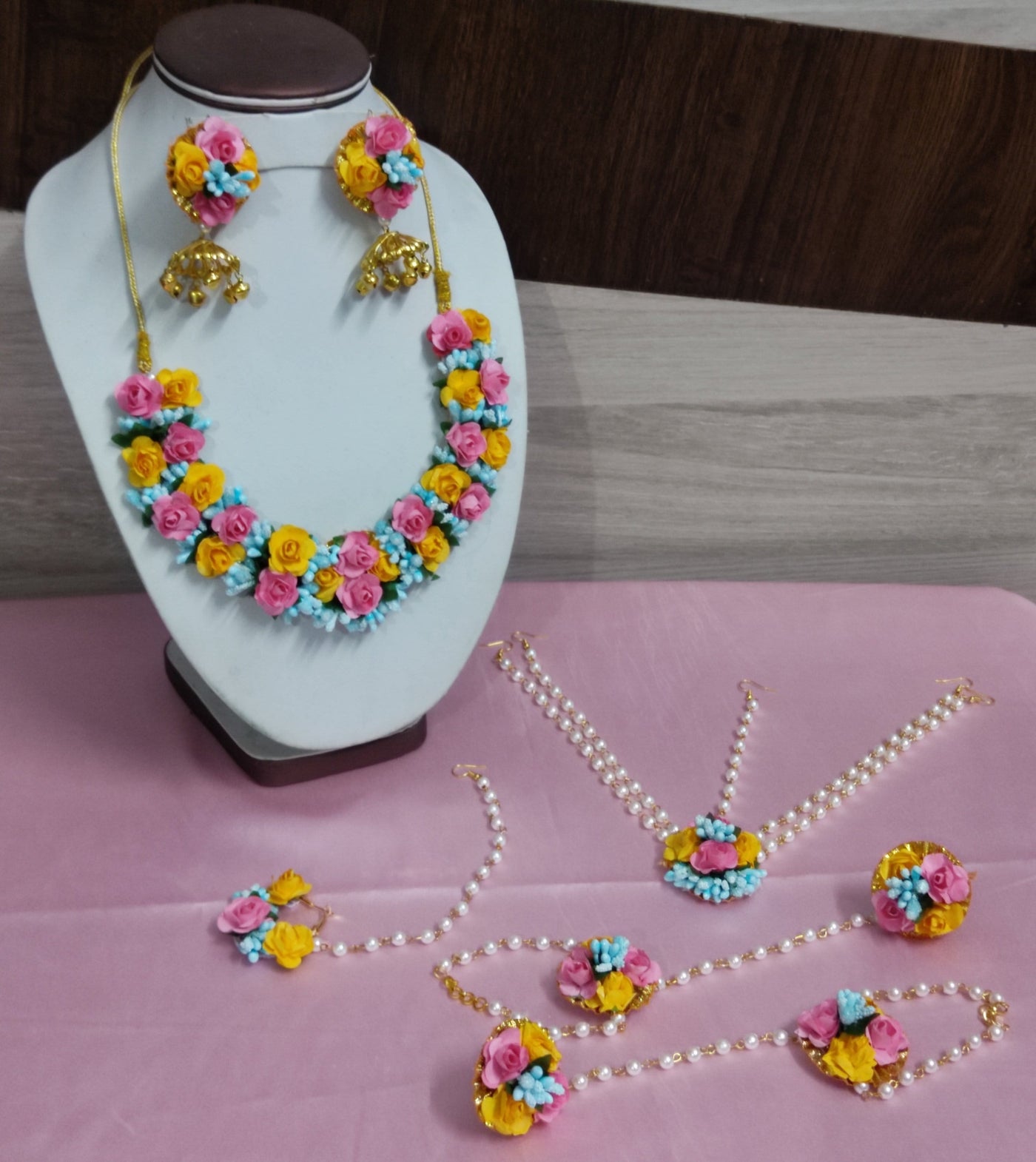 LAMANSH® Handmade Wedding Flower Jewellery Set For Women Girls
