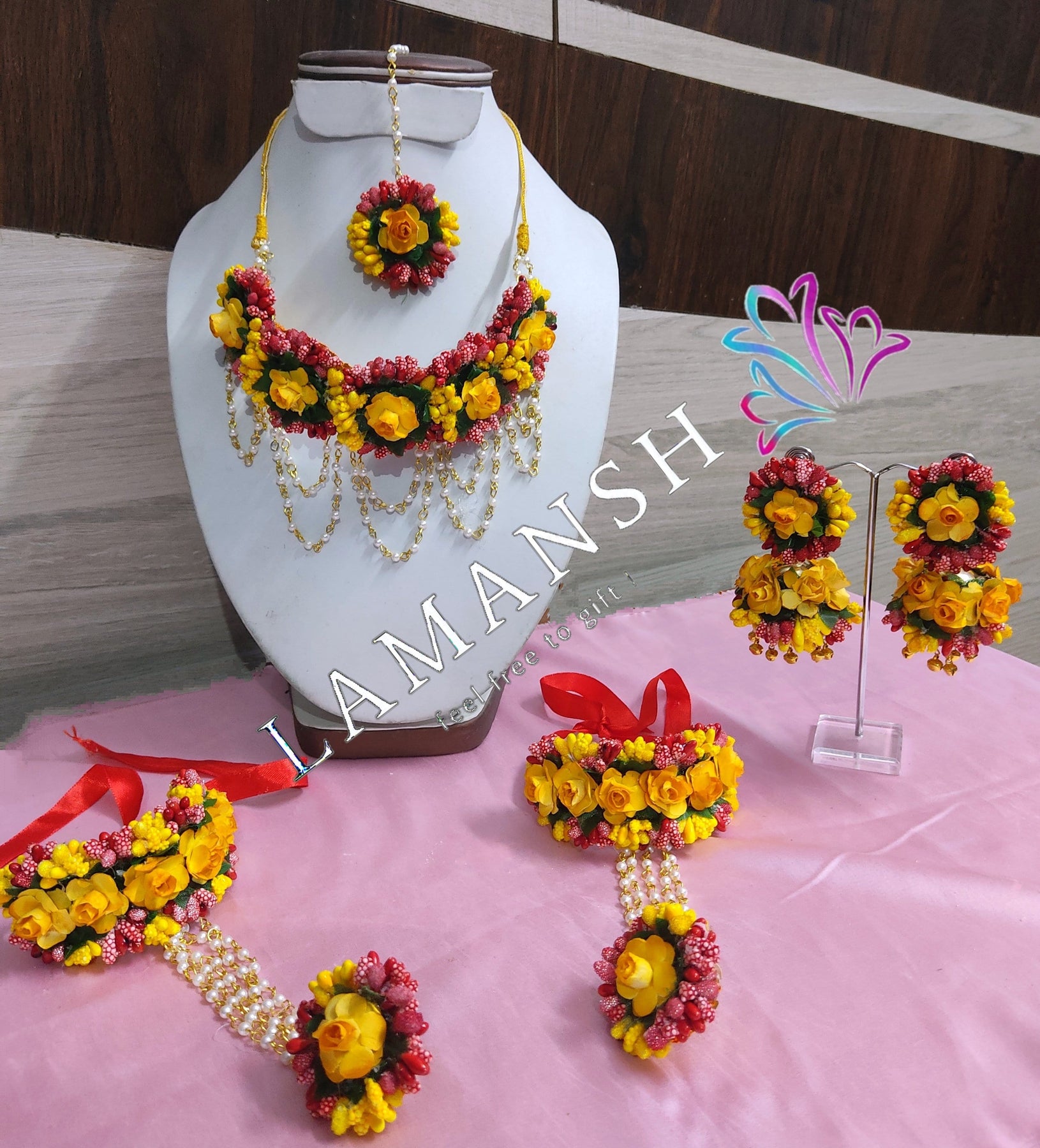 LAMANSH® Special Floral 🌺 Jewellery Set for Mehendi Rasam