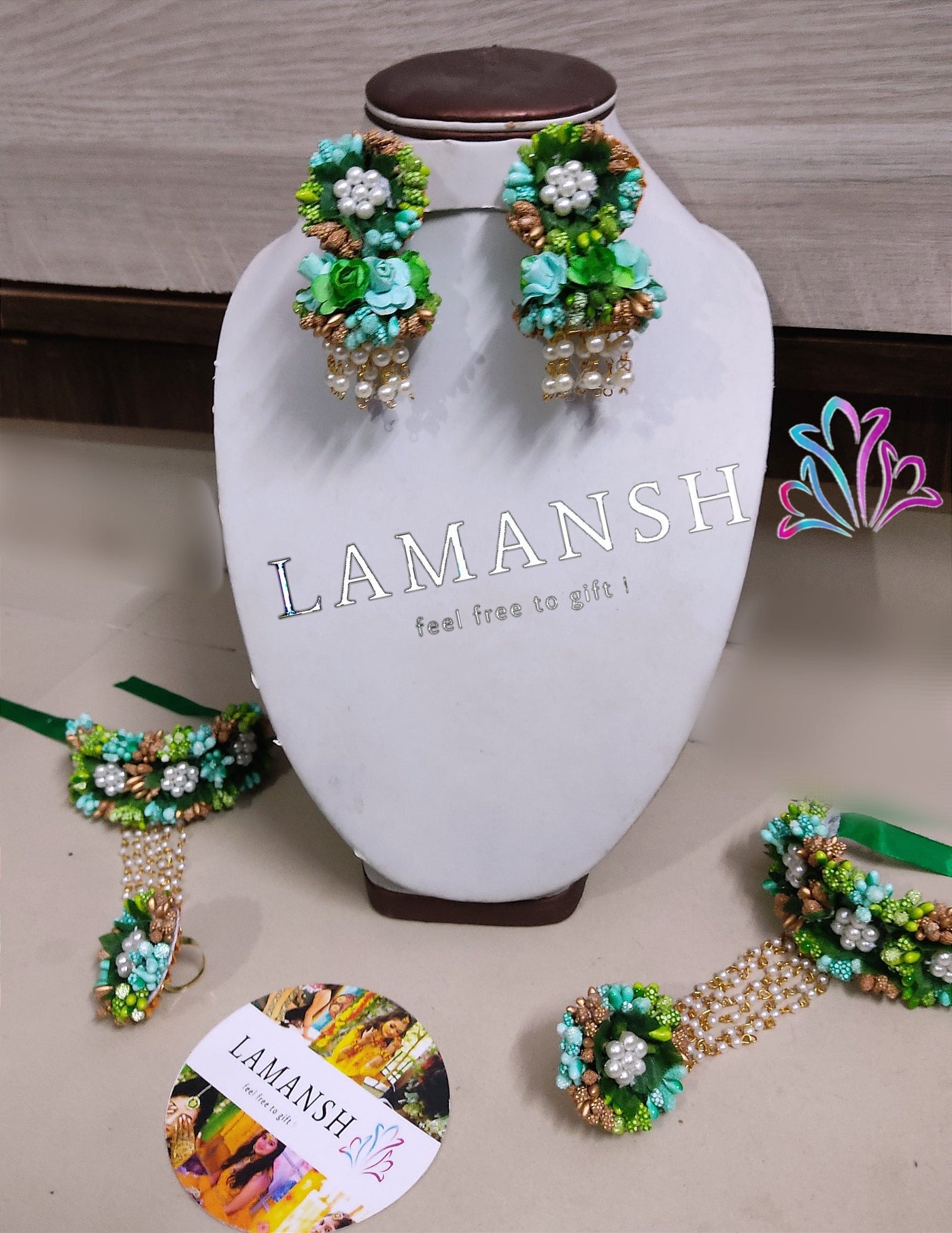 LAMANSH Flower Jewellery LAMANSH® Bridal Flower 🌺 Jewellery Set with extended clips in Earrings