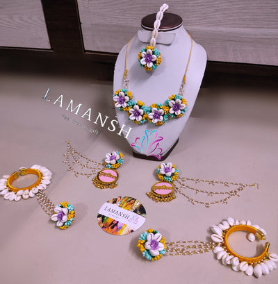 Lamansh Flower Jewellery LAMANSH® Floral Jewellery 🌺 set with Dulhaniya Earrings | Artificial Flower Jewelry for Haldi or Mehendi ceremony