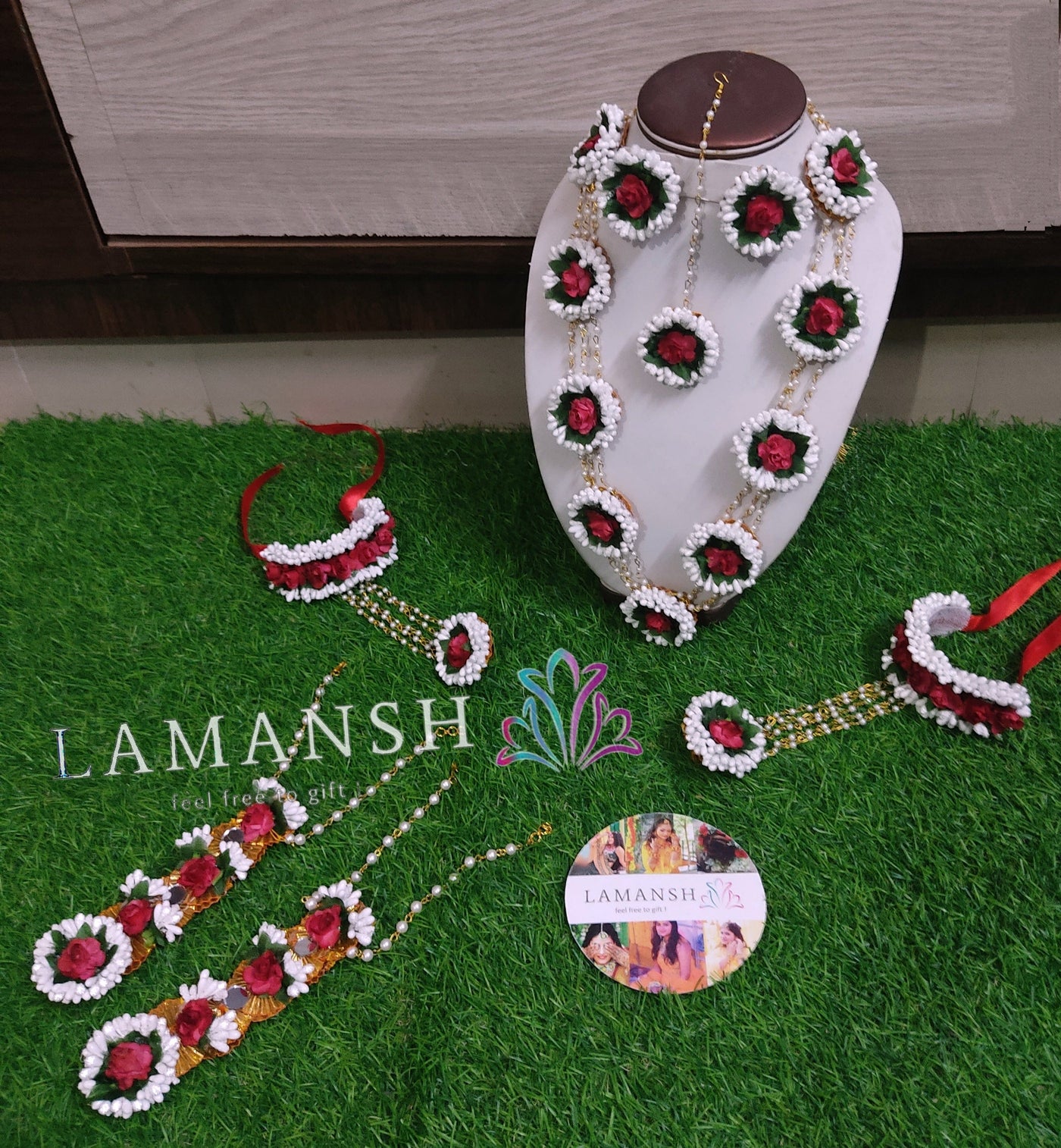 LAMANSH® Necklace Red & White Floral Jewellery Set 🌺 with Anklets