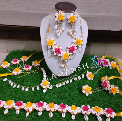 LAMANSH Flower Jewellery LAMANSH® Shells Floral Jewellery Set 🌺 / Flower Jewelry set with Kamarbandh