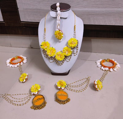 LAMANSH Flower Jewellery LAMANSH® Shells 🐚 X Floral Jewellery Dulhaniya Set for Mehendi Haldi Rasam / Artificial Flower Jewelry set