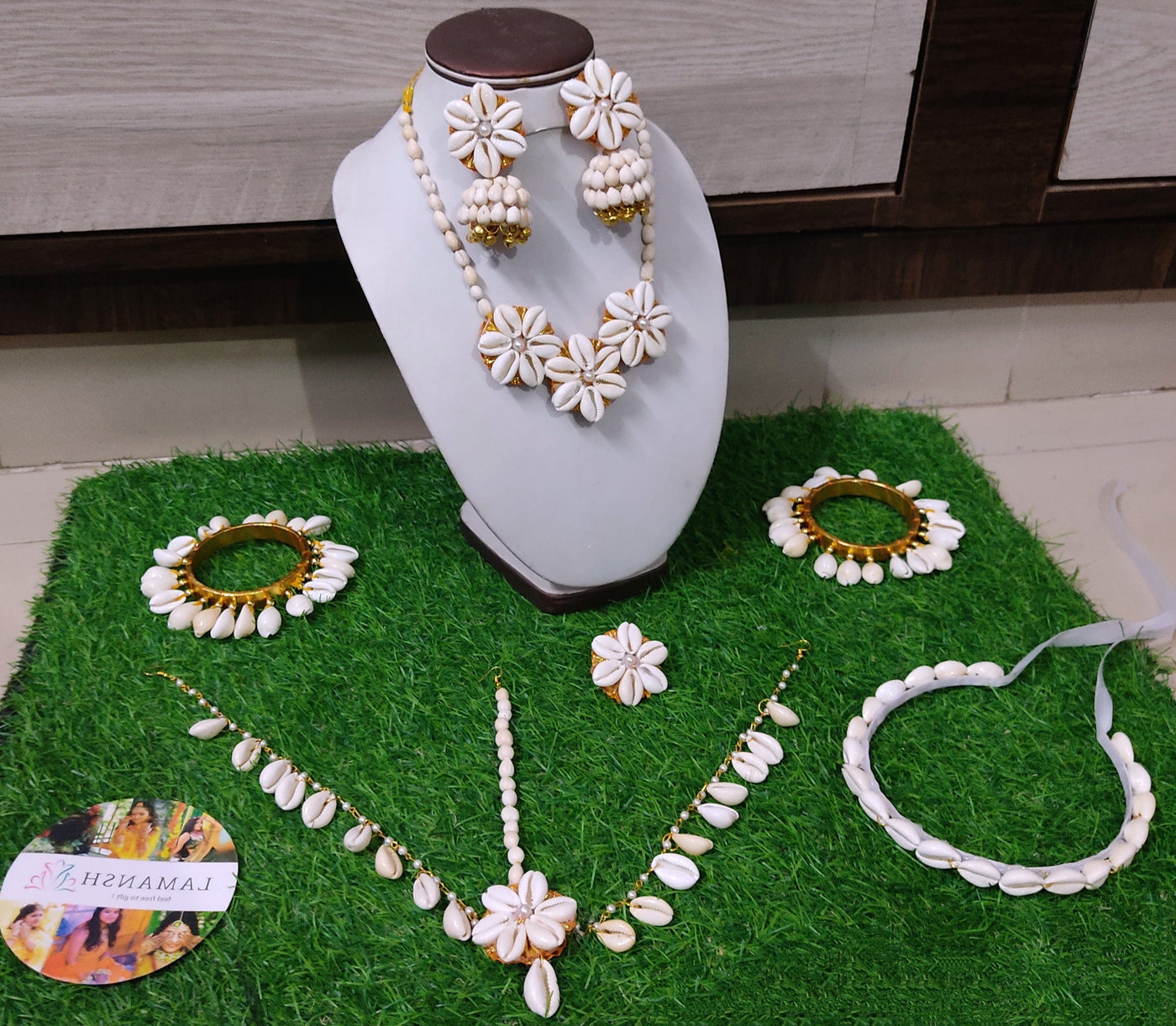 LAMANSH Flower Jewellery LAMANSH® Shells 🐚 X Mogra Collection Floral Jewellery Set 🌺 / Mogra Flower Bridal jewellery Set for haldi mehendi ceremony