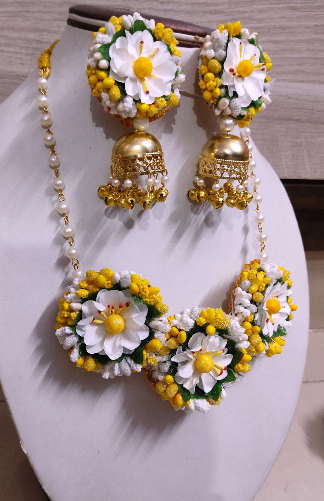 LAMANSH® Yellow White Artificial Flower 🌸 Jewelry Set for Haldi
