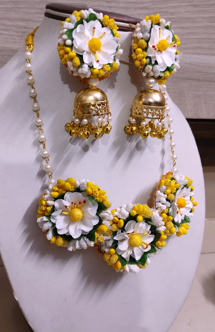 LAMANSH® Yellow White Artificial Flower 🌸 Jewelry Set for Haldi