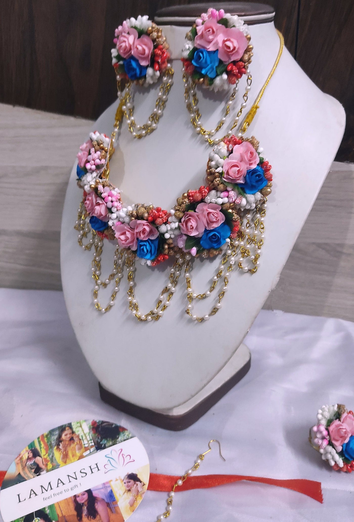 LAMANSH Flower Jewellery Peach White Gold Blue Red / Standard / Baby shower style One time offer 💥 2̶0̶0̶0̶ ̶R̶s̶ 999 Rs | LAMANSH® Floral Jewellery Set 🌺with Kamarband / Flower jewellery set for babyshower
