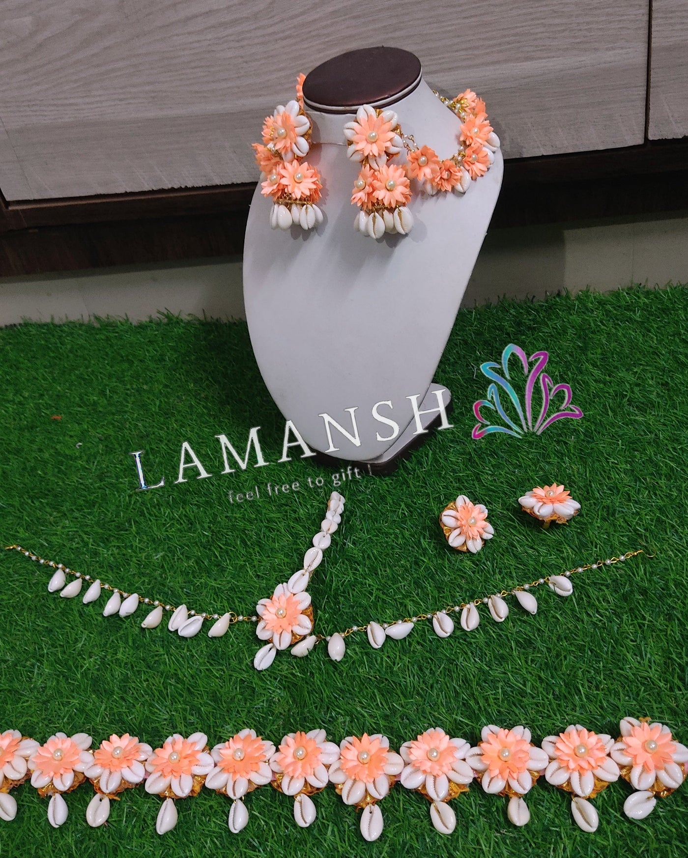 LAMANSH Flower Jewellery Peach White / Standard / Shells 🐚 Style LAMANSH® Shells Floral Jewellery Set 🐚 with Kamarbandh