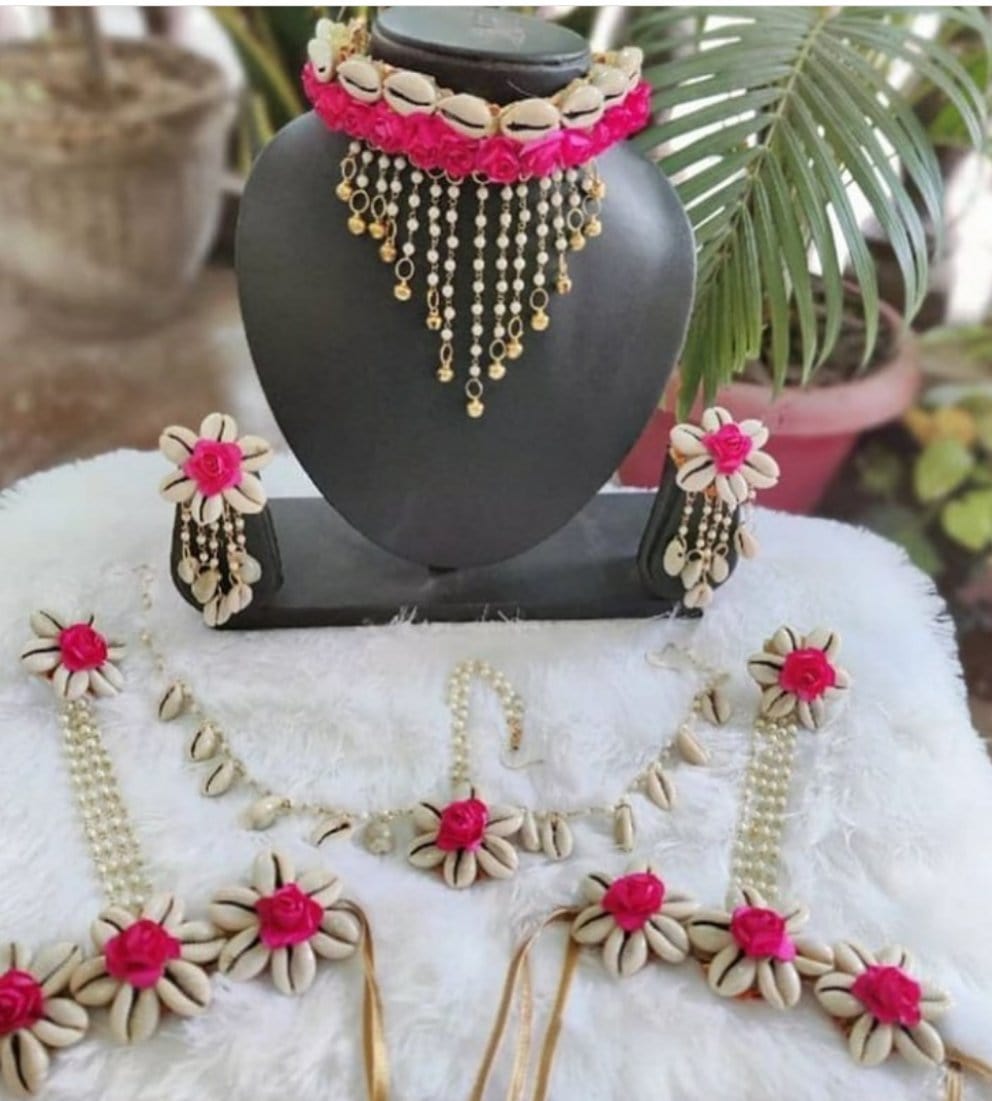 LAMANSH Flower Jewellery Pink / Standard / Shells 🐚 Style Lamansh® Shell 🐚 Collection Floral Jewellery Set 🌺 / Haldi Set