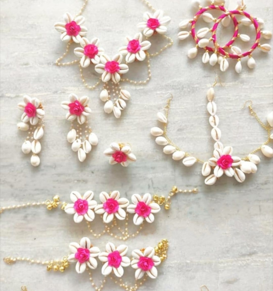 Flower Shell Jewellery set for Bride / payal / Anklet set 