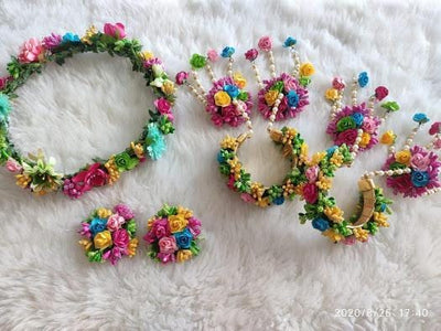 Lamansh Flower Jewellery Rainbow / Standard size / Haldi Lamansh 🌺🌻🌹🌷 Flower Jewellery Set