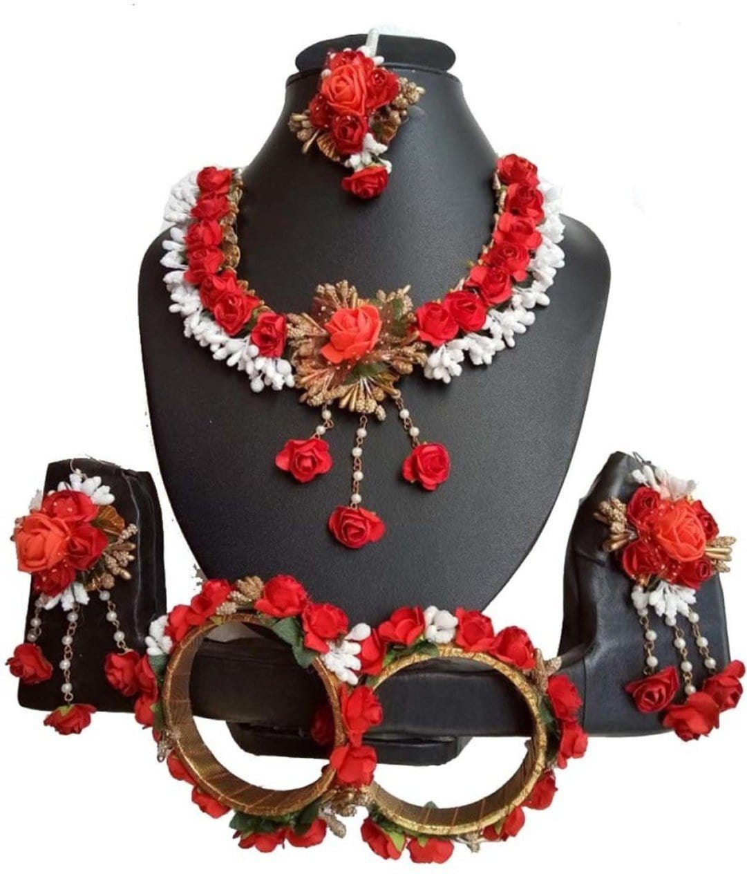 Red flower jewellery with bangles
