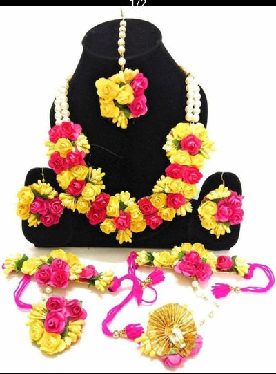 Yellow pink floral jewellery set for events