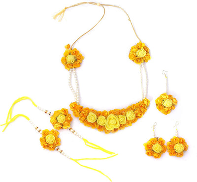 Lamansh Flower Jewellery Set 1 Necklace, 2 Earrings & 1 Maangtika , 2 bracelets set / Yellow Special One time Price 🔥299 Rs 8̶0̶0̶ ̶R̶s̶ LAMANSH® Handmade Flower Jewellery Set For Women & Girls / Haldi Set