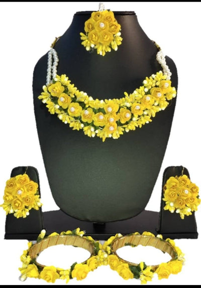 Yellow floral  jewellery with bangles