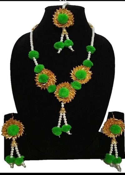 Green pom pom jewellery set for haldi