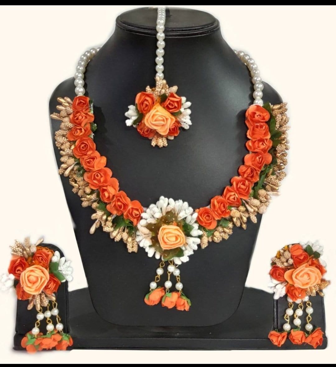 Orange floral jewellery for haldi