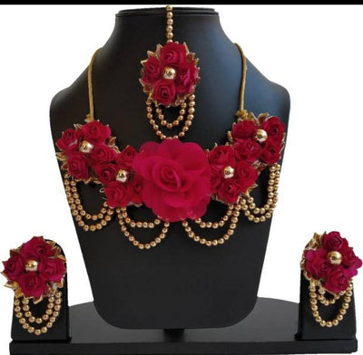 Red flower jewellery set for haldi 
