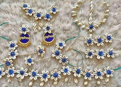 LAMANSH Flower Jewellery White-Blue / Standard / Shells 🐚 Style Lamansh® Flower Jewellery Set With Shells Jewellery set Complete Bridal set