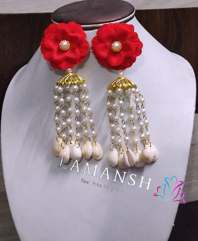 LAMANSH Flower 🌺 Jewellery with shells Pink White / Standard / Shells 🐚 Style LAMANSH® SHELLS & Floral 🌺🐚 Jewellery Set for Haldi Mehendi / Bridal set