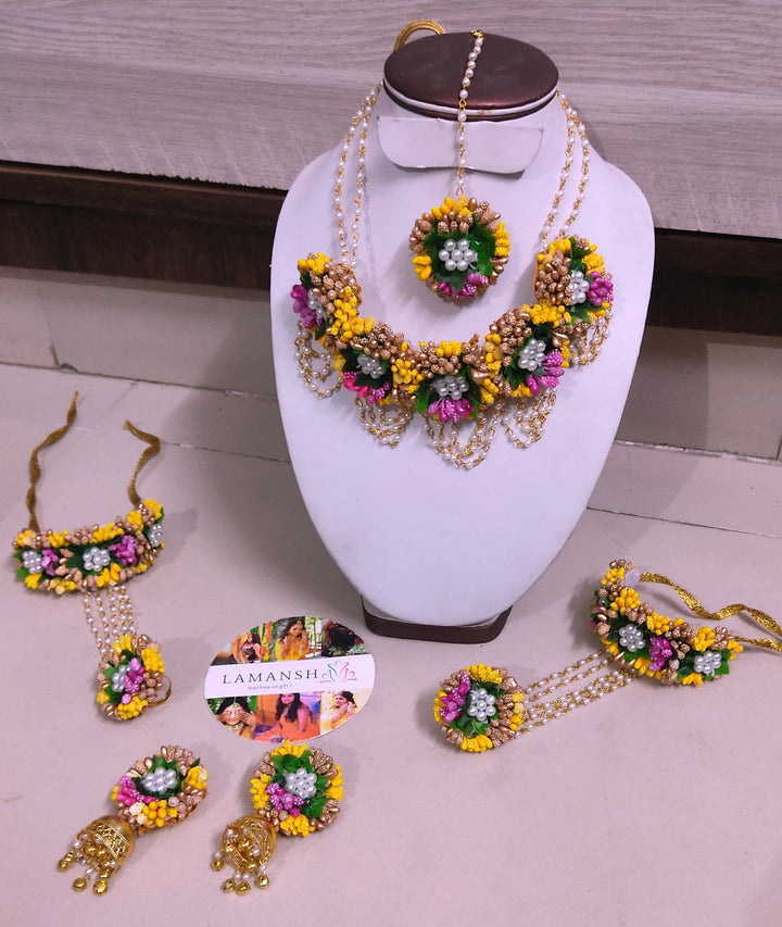 LAMANSH® Yellow Pink Golden Green Artificial Flower 🌸 Jewellery