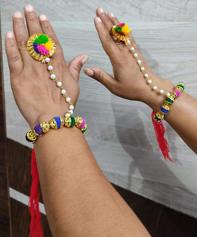 Lamansh Flower 🌺 Jewellery Yellow-Pink / Artificial flowers / Haldi ,Wedding,Engagement Lamansh™Floral Bracelet Attached with Ring /  Floral Bracelet Set for Engagement / Haldi / Floral Accessories set