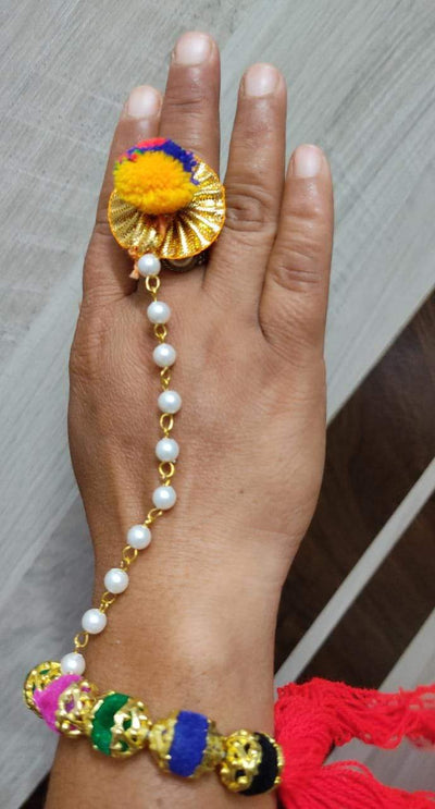 Lamansh Flower 🌺 Jewellery Yellow-Pink / Artificial flowers / Haldi ,Wedding,Engagement Lamansh™Floral Bracelet Attached with Ring /  Floral Bracelet Set for Engagement / Haldi / Floral Accessories set
