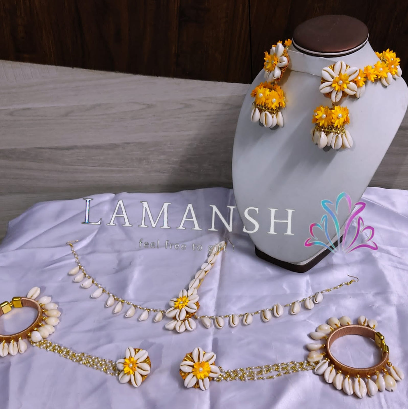 LAMANSH Flower Jewellery Yellow-White / Standard / Shells 🐚 Style LAMANSH® BRIDAL Yellow Shells 💛 Floral Jewellery Set 🌺🌻🌹🌷 / Haldi Set