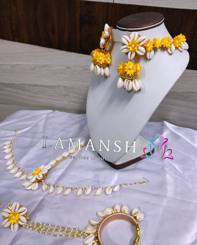 LAMANSH Flower Jewellery Yellow-White / Standard / Shells 🐚 Style Lamansh® Floral Jewellery Set 🌺🌻🌹🌷 / Haldi Set