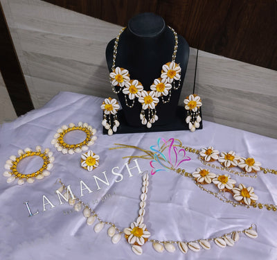 LAMANSH Flower Jewellery Yellow-White / Standard / Shells 🐚 Style Lamansh® Shell Yellow Floral Jewellery Set 🌻 / Haldi Set