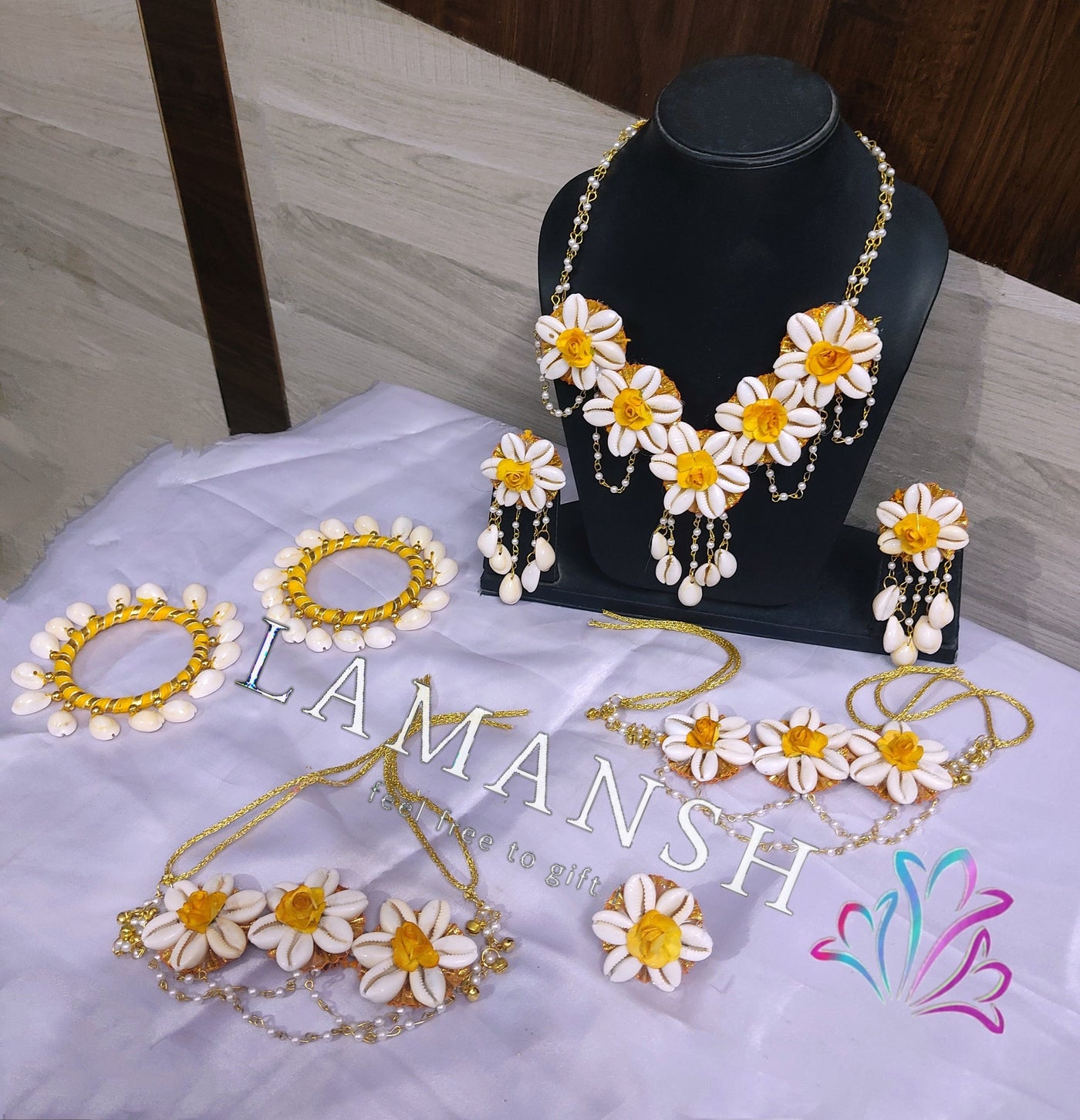 LAMANSH Flower Jewellery Yellow-White / Standard / Shells 🐚 Style Lamansh® Shell Yellow Floral Jewellery Set 🌻 / Haldi Set