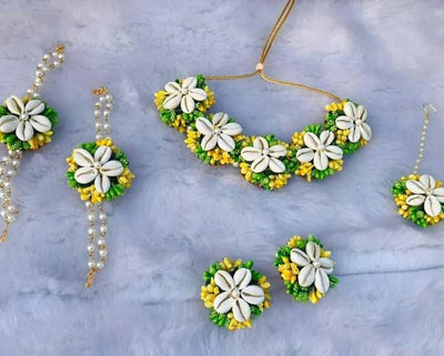 LAMANSH Flower Shell Jewellery Green-yellow-white / Standard / Shells 🐚 Style Lamansh® Shell Floral Jewellery Set 🌺🌻🌹🌷 / Haldi Set