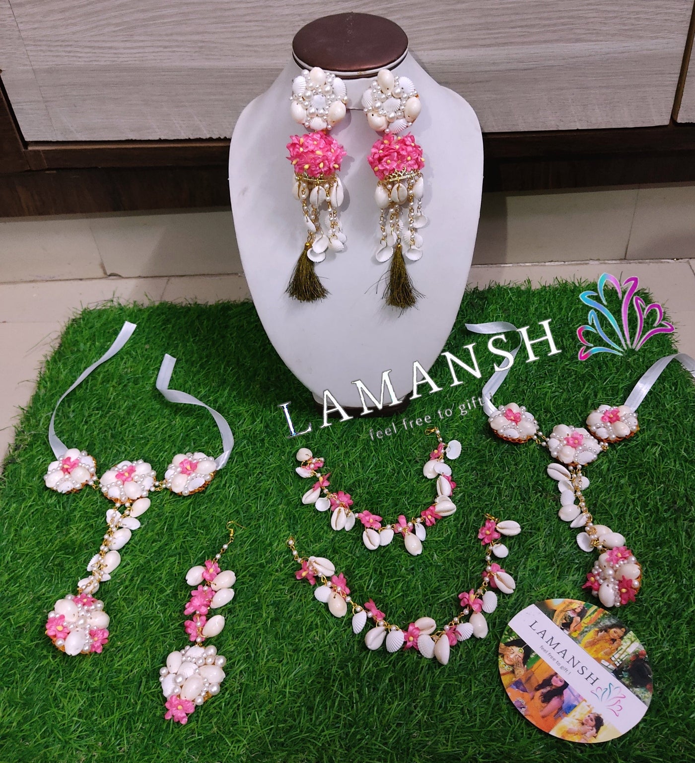 LAMANSH Flower Shell🐚 Jewellery LAMANSH® Trendy Shells 🐚 Floral 🌺 Jewellery Set with Anklets for Haldi Mehendi ceremony