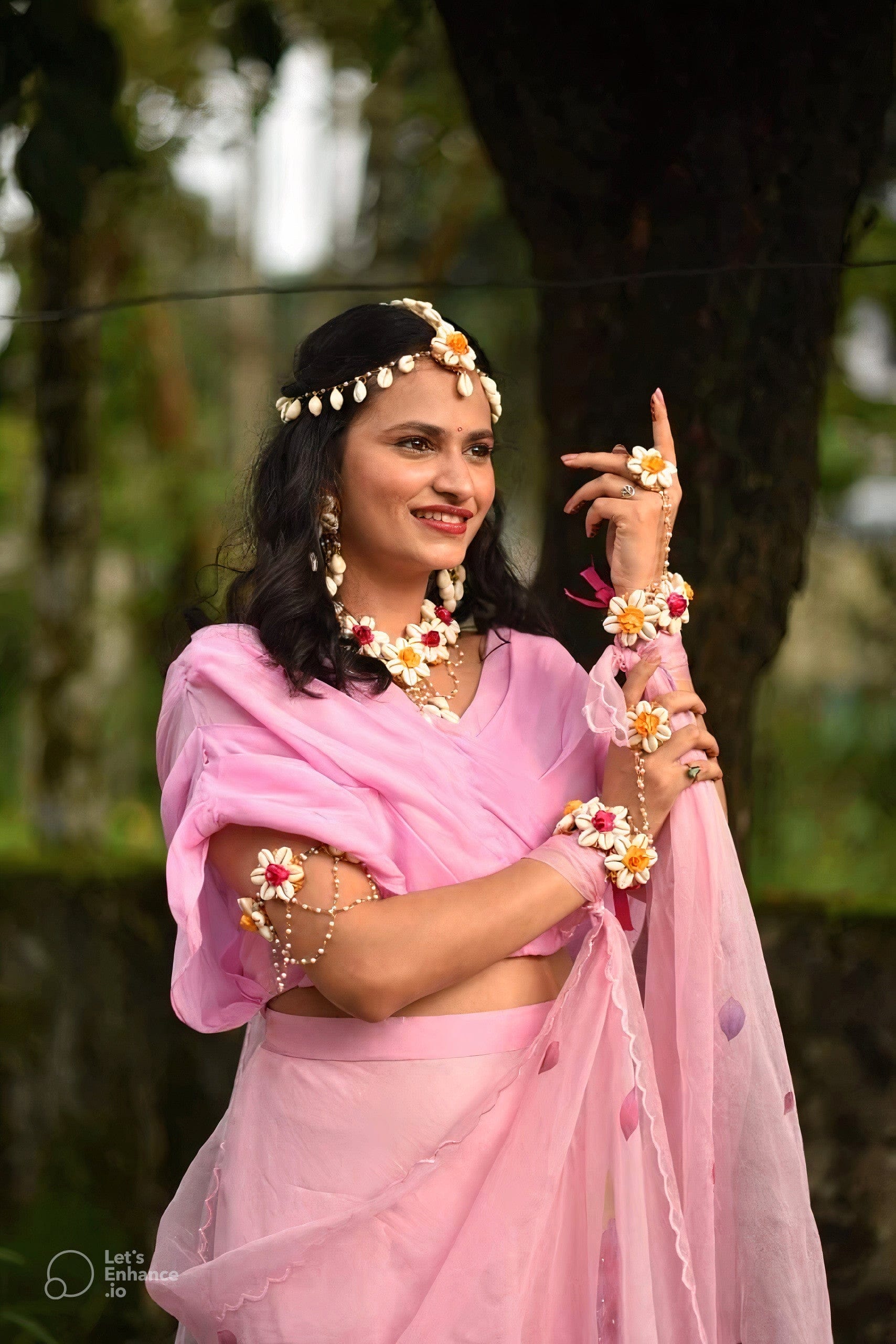 Lamansh® Shell Floral Jewellery Set 🌺🌻🌹🌷 with Armlets / Mehendi & Hald
