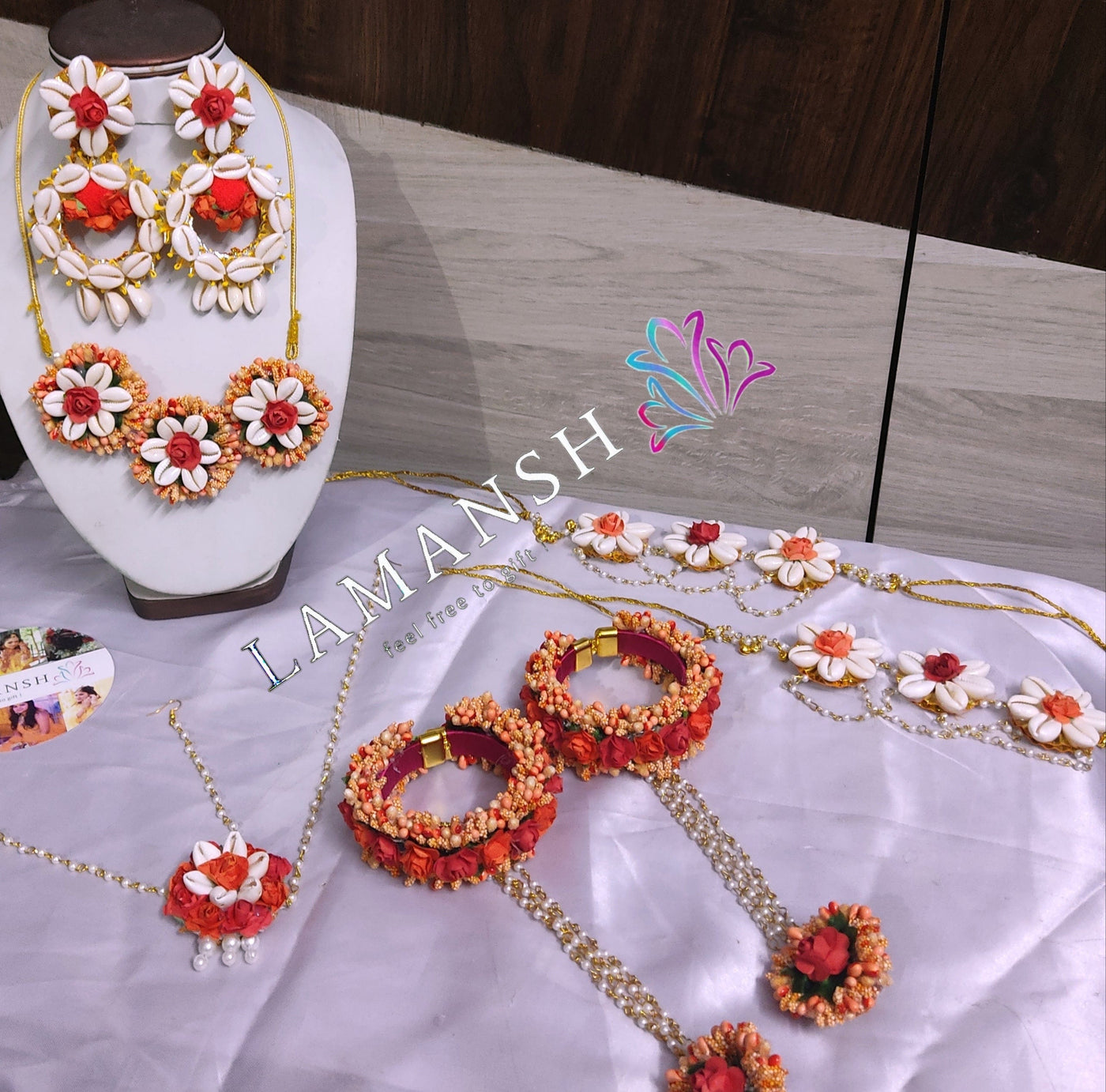 LAMANSH Flower Shell Jewellery Red - Orange / Standard / Shells 🐚 Style LAMANSH® Shells 🦪 Floral Jewellery Set 🌺 with Anklets / Haldi & Mehendi Jewelry Set
