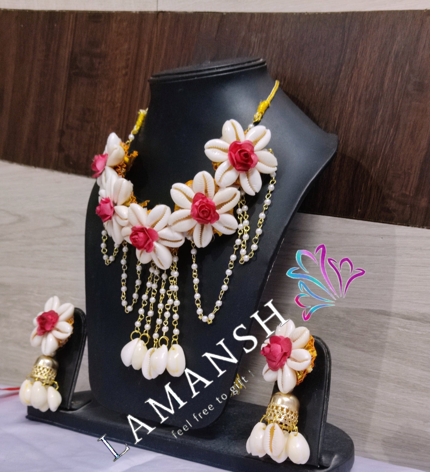LAMANSH Flower Shell Jewellery Red / Standard / Shells 🐚 Style LAMANSH® Shells 🐚 Collection Flower Jewellery Set 🌹for Haldi ceremony / Artificial Floral set