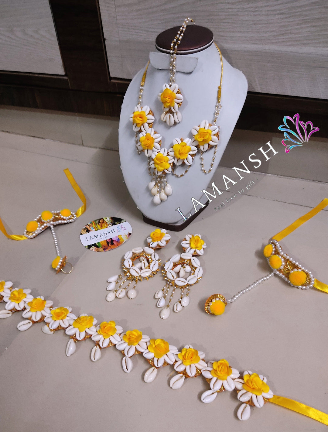 LAMANSH® Yellow Bridal Shells 💛 Floral Jewellery set with