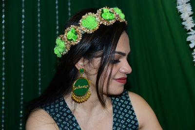 LAMANSH Flower Tiara Green / Artificial Flowers / Standard LAMANSH® Green Floral 🌸 Tiara set for Mehendi ceremony / Artificial Flower Hair Accessories for Bride