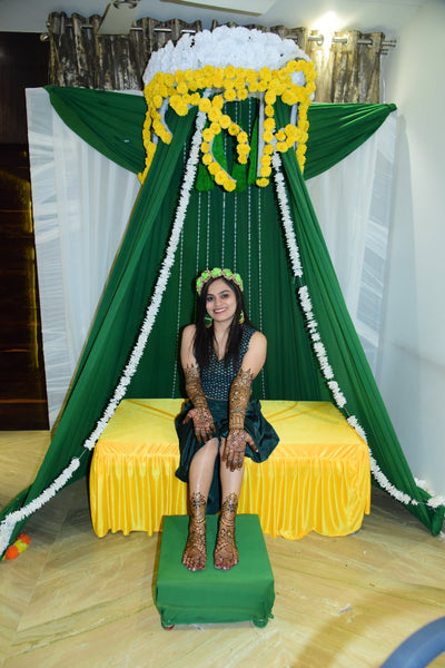 LAMANSH Flower Tiara Green / Artificial Flowers / Standard LAMANSH® Green Floral 🌸 Tiara set for Mehendi ceremony / Artificial Flower Hair Accessories for Bride