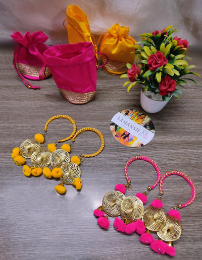 Lamansh ganesh ji hampers Gift favour 🎁 Combo for Haldi Ceremony Giveaways / Set of Zari Potli Bags & Free size Bangles