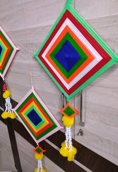 LAMANSH Ganesh Toran LAMANSH® ( Set of 10 ) 30*18 inch Handcrafted Rajasthan Wool Kite Hangings for Event Decoration / Indian Weddings & Haldi Backdrop Wall Decor Kites with marigold mogra hangings
