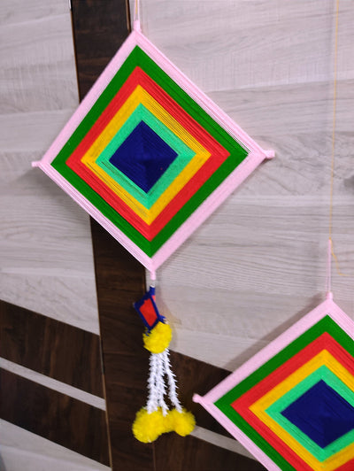 LAMANSH Ganesh Toran LAMANSH® ( Set of 10 ) 30*18 inch Handcrafted Rajasthan Wool Kite Hangings for Event Decoration / Indian Weddings & Haldi Backdrop Wall Decor Kites with marigold mogra hangings
