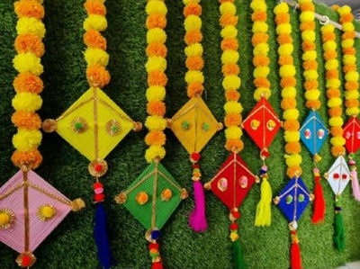 LAMANSH Ganesh Toran Multicolor / Wool & Craft Materials / Standard LAMANSH® ( Set of 10 ) 2.5ft Handcrafted Rajasthan Kite Hanging With Flower Torans Garland Bandhwar